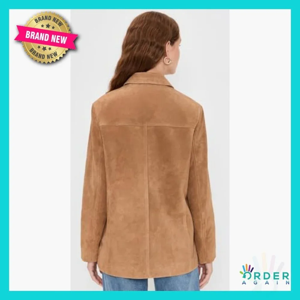 Classic Suede Blazer Long Chore Jacket Elegant Minimal Chic Fall Style - Picture 4 of 6